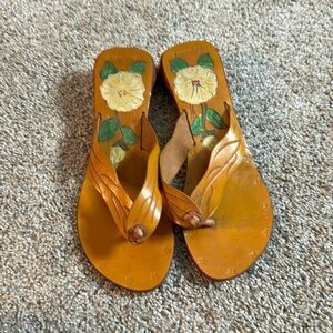 Boho vacation leather sandals hand painted size 8.5
